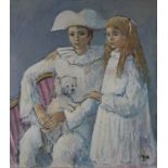 John Ash,  British 1926-1999 -  Two children with a poodle;  oil on canvas, signed lower right ...