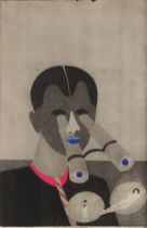 Zivko Djak,  Serbian 1942-2011,  Man with binoculars, 1969;  aquatint on paper,  signed, titled...