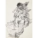 Peter Foldes,  Hungarian/British 1924-1977 -  Female nude with leaves;  ink on paper, bears ins...