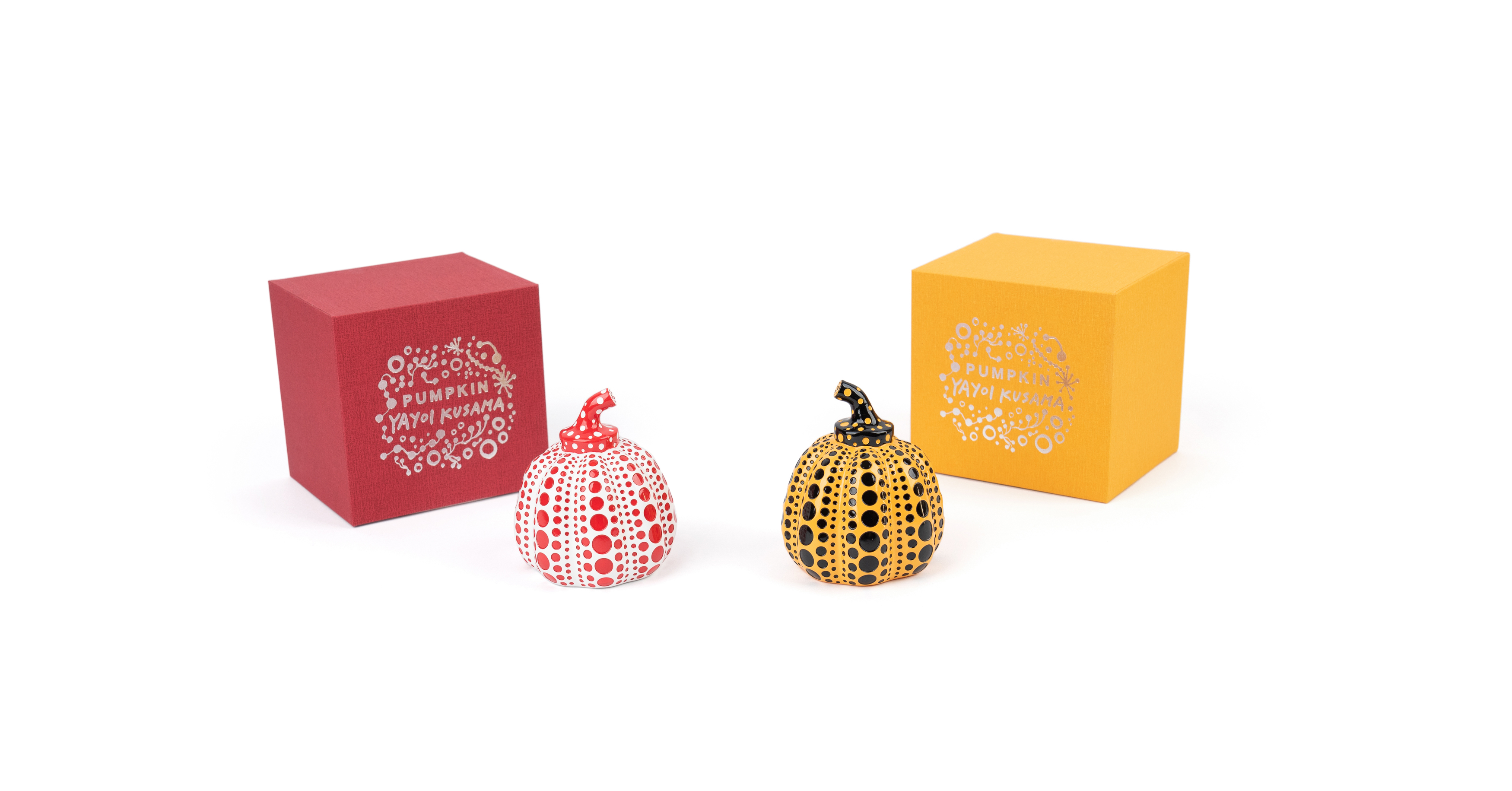 Yayoi Kusama, Japanese b.1929- Pumpkins, 2015; two painted cast resin sculptures in yellow and ...