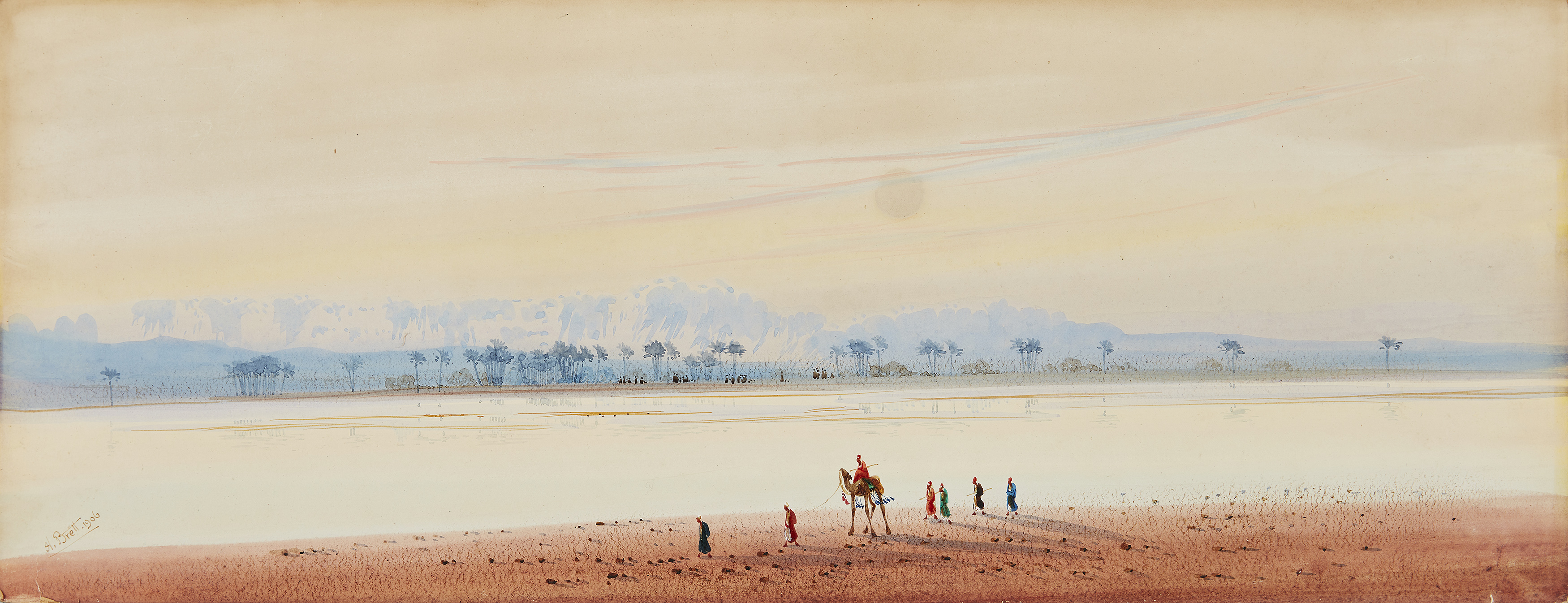 Harris Brett,  19th/20th century -  Egyptian landscape, 1906;  gouache on card, signed and date...