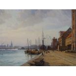 British school,  active c.1914 -  Harbour scene;  oil on canvas, signed with monogram and dated...