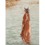 Christiaan Nice,  South African 1939-2020 -  Woman in shallow water;  oil on board, signed lowe...