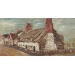 Gwendolyn Piggott,  British 20th century -  Cottages at Ashdon;  oil on board, signed with init...