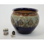 A Doulton Lambeth stoneware salt-glazed jardiniere, 20th century, impressed lion and crown with R...