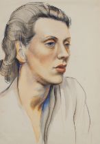 Linda Carmen,  British 1910-1991 -  Portrait;  charcoal, pastel and wash on paper, 34 x 24 cm (...