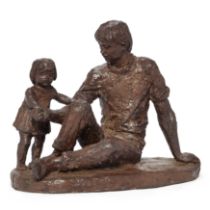 Karin Jonzen RBA FRBS,  British 1914-1998 -  Father and child;  resin, signed with initials on ...