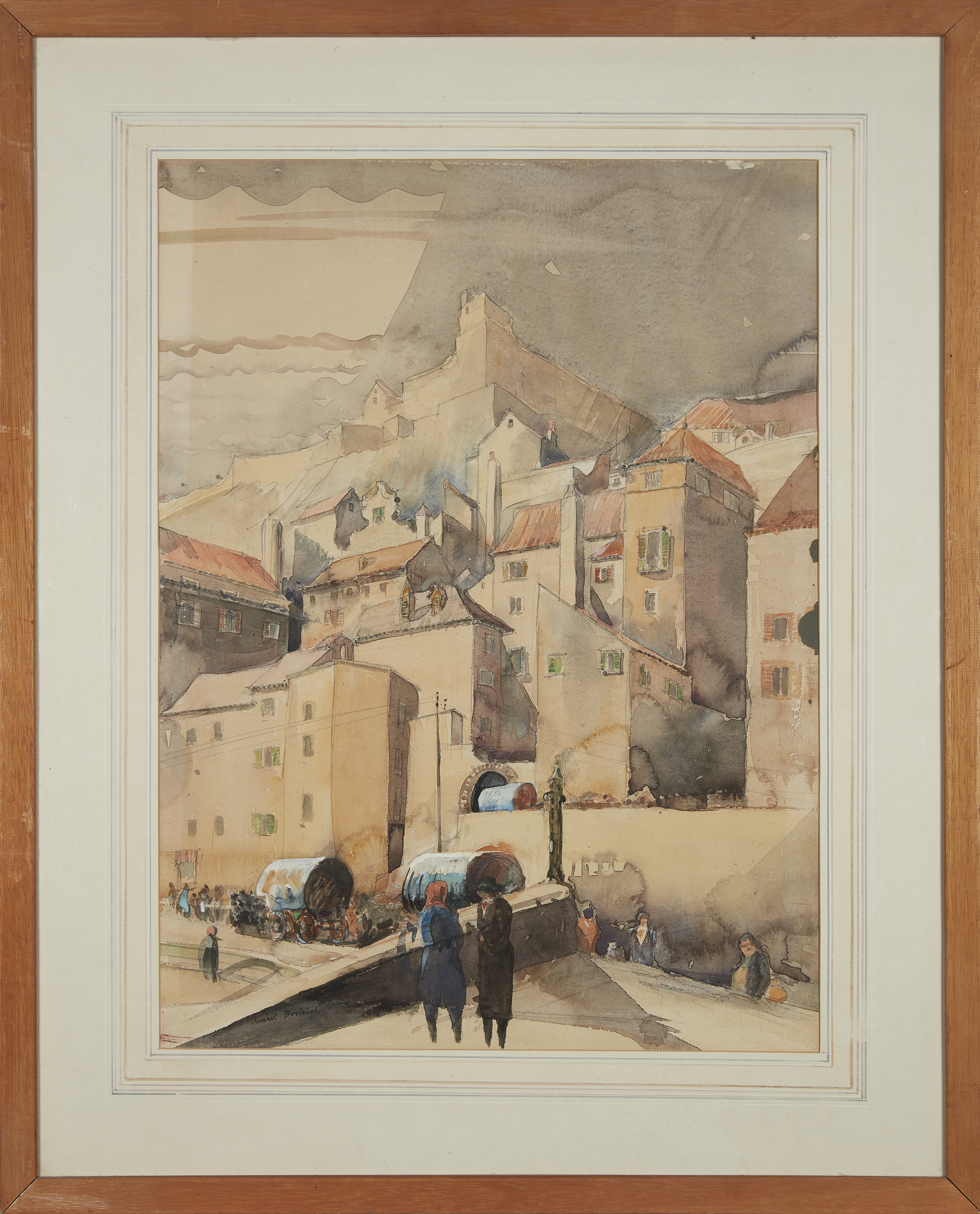 Avril Mary Burleigh,  British 1883-1949 -  Continental town scene with figures;  watercolour on... - Image 2 of 3