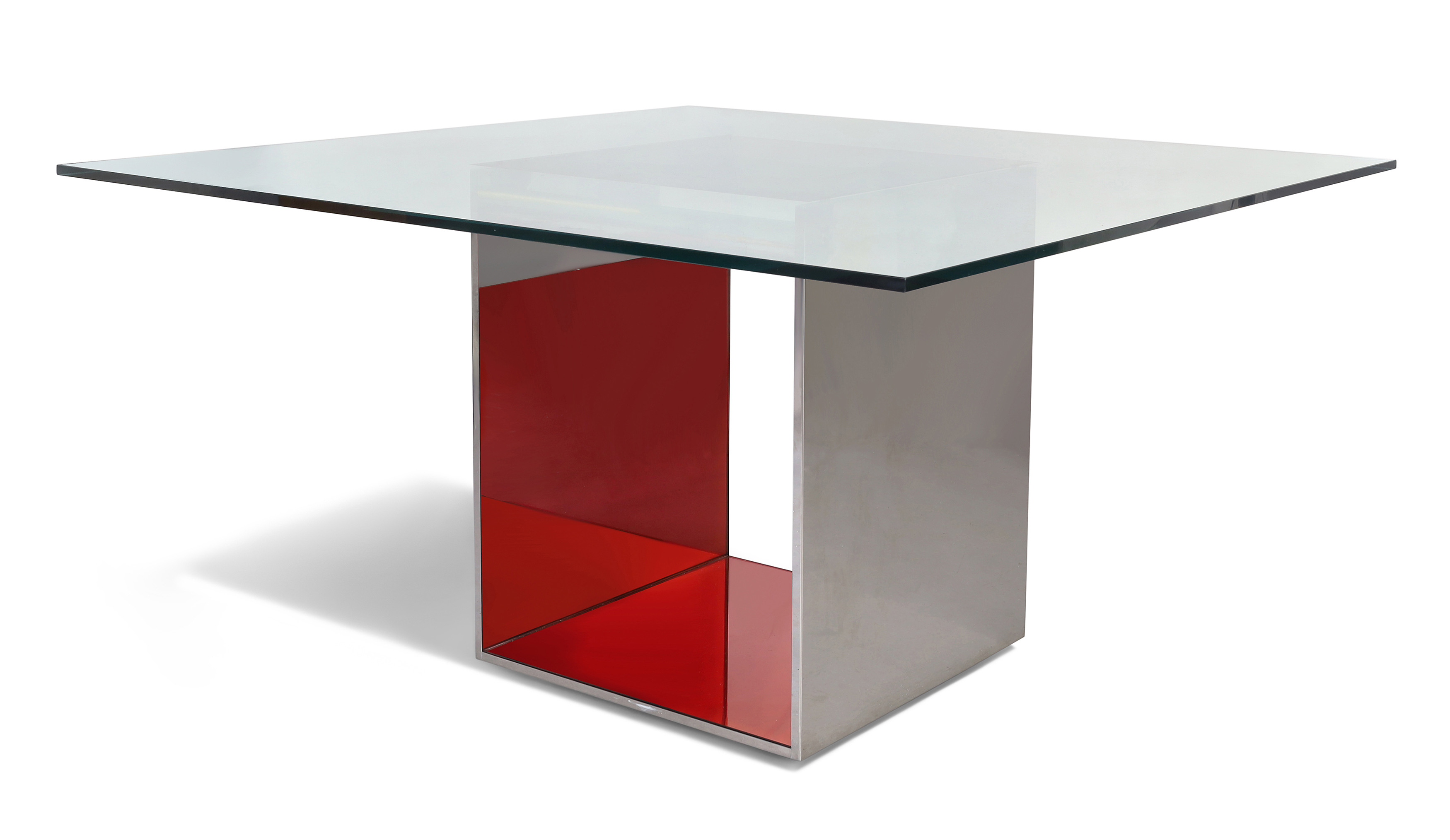 Gabriele & Oscar Buratti for Acerbis, a 'Judd' dining table, c.2001, glass, red mirrored glass, s...