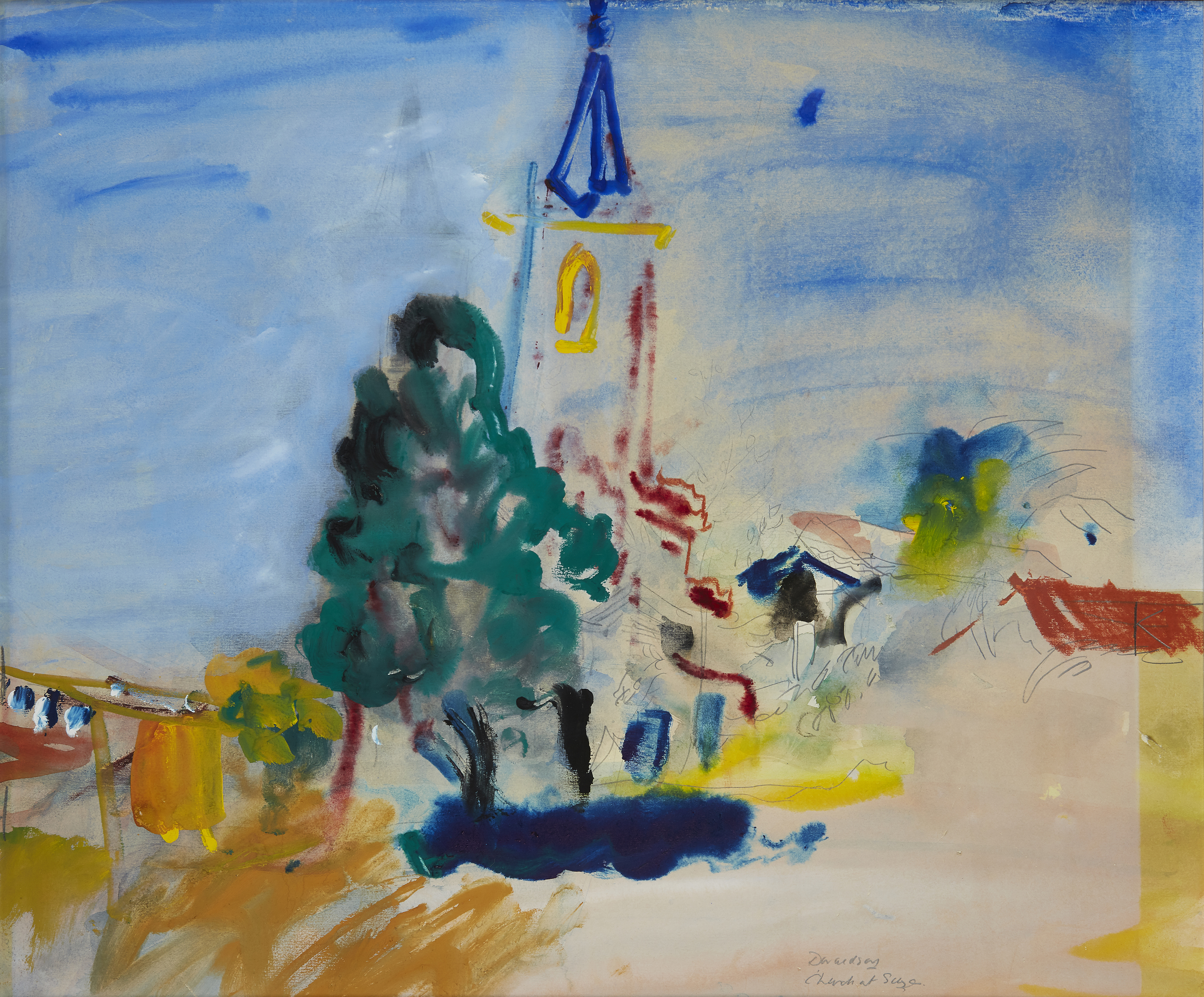 David Abercrombie Donaldson,  Scottish 1916-1996 -  The Church at Suze, 1970;  watercolour on p...