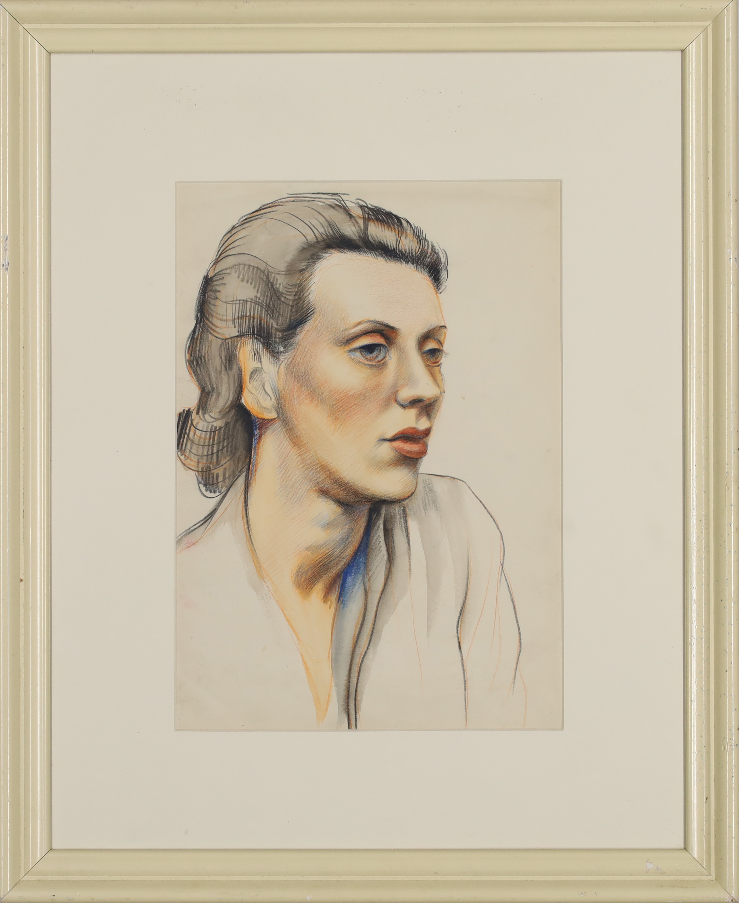 Linda Carmen,  British 1910-1991 -  Portrait;  charcoal, pastel and wash on paper, 34 x 24 cm (... - Image 2 of 3