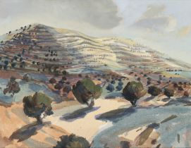 Sarah Chalmers,  British b. 1957 -  Terraced Hill, Spain;  oil on canvas, 33.5 x 44.5 cm (ARR) ...