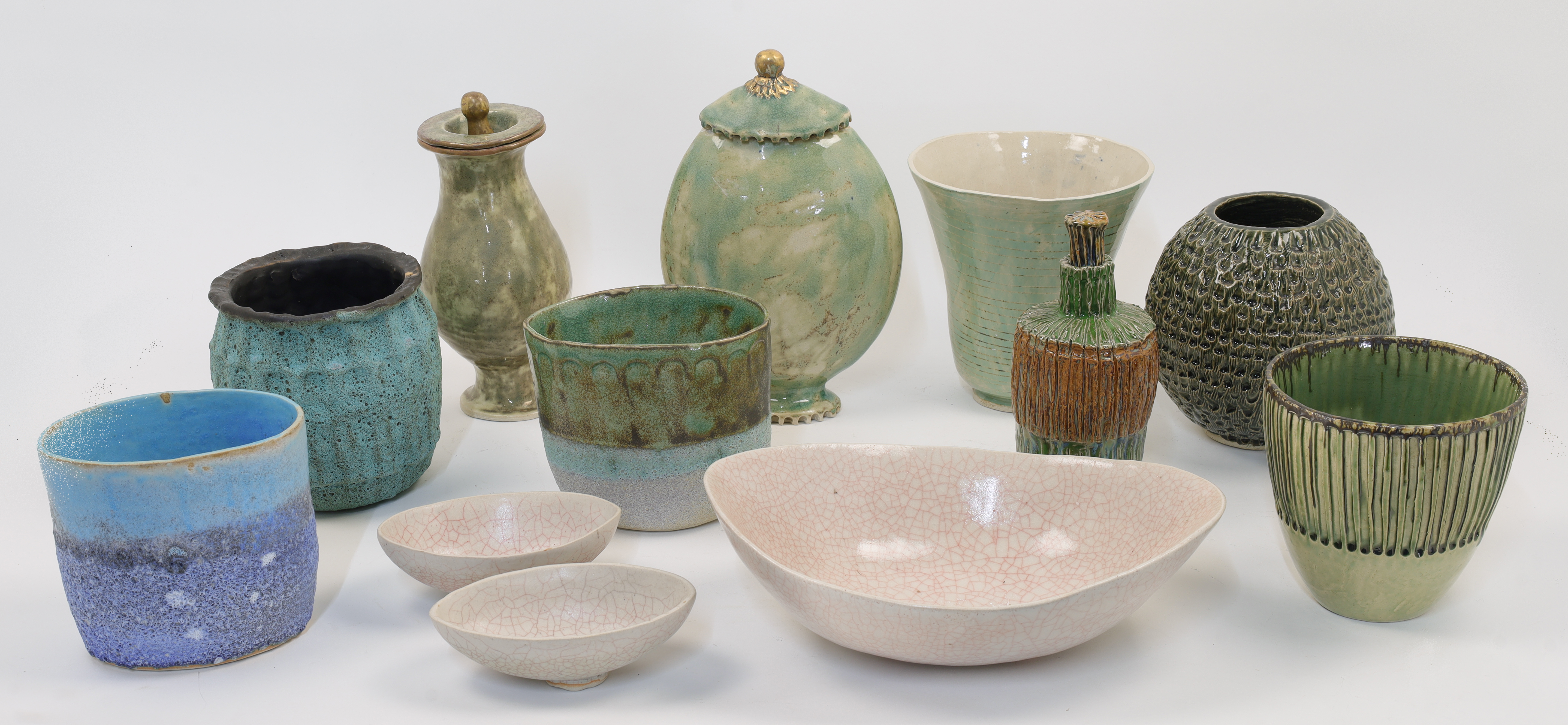 Brian Siefert, a quantity of studio pottery comprising nine vases and three bowls, of recent manu...