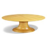 An oval parquetry top oak dining table, c.2015, 71cm high, 210cm wide, 130cm deep