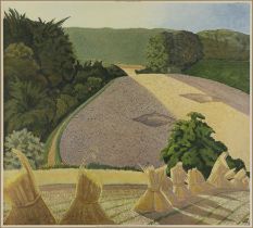 After John Nash CBE RA,  British 1893-1977,  The Cornfield,  photo-lithograph in colours on wov...