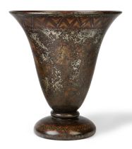 Vladimir Karpoff (b. 1904), an Art Deco patinated brass dinanderie vase lamp, c.1930, the undersi...