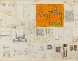 Sheila Marshall,  British active c.1967 -  Study for sculpture, 1967;  ink, gouache and collage...