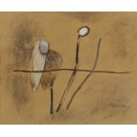 E. Bartalicius,  20th century -  Composition with leaves and twigs;  assemblage on paper, signe...