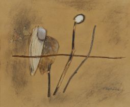E. Bartalicius,  20th century -  Composition with leaves and twigs;  assemblage on paper, signe...
