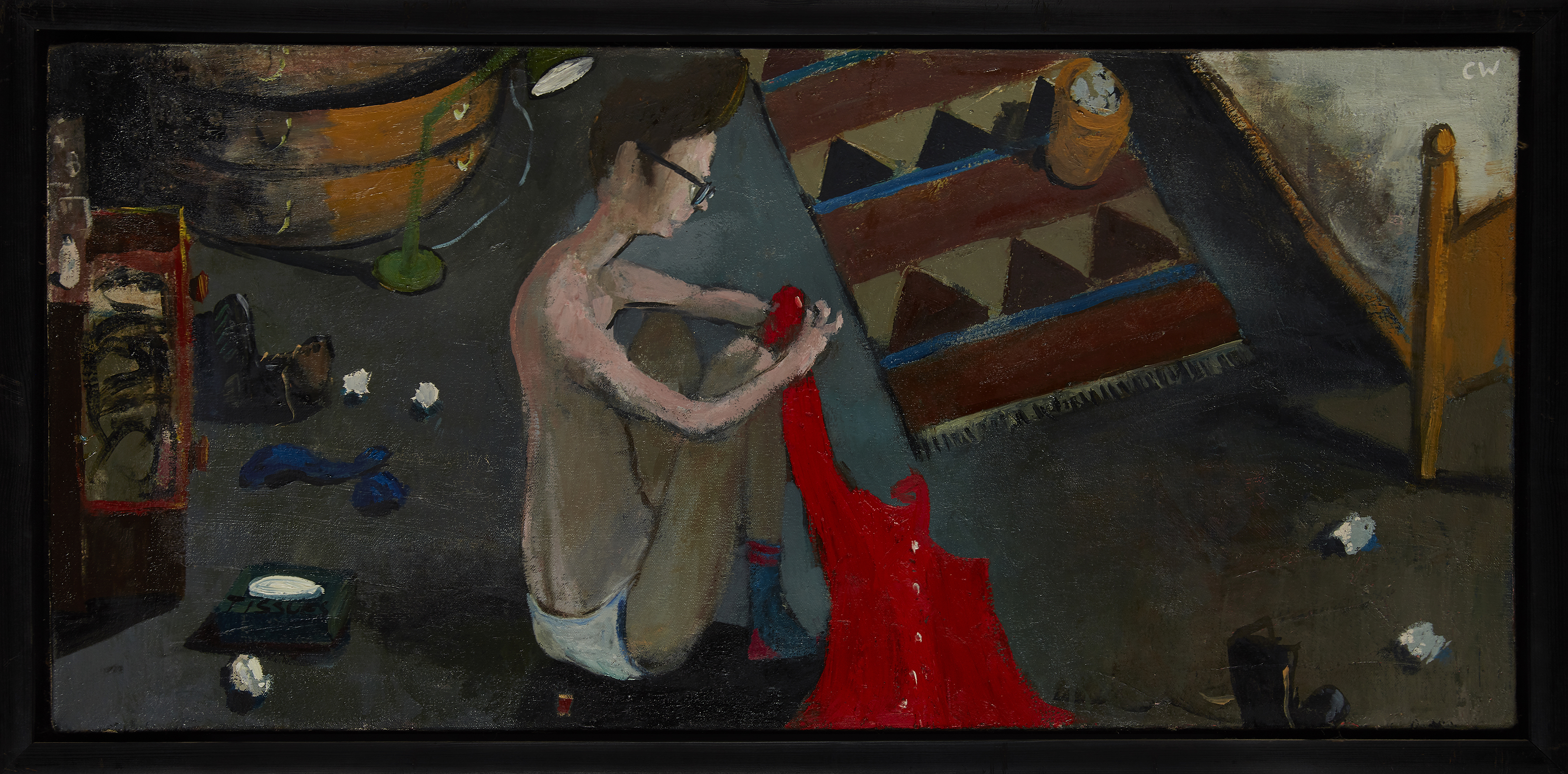 Charles Williams,  British/American b.1965 -  Mending his Red Shirt;  oil on canvas, signed wit... - Image 2 of 3