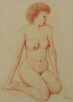 European school,  Active c.1937 -  Seated nude study, 1937;  conté on paper, indistinctly signe...