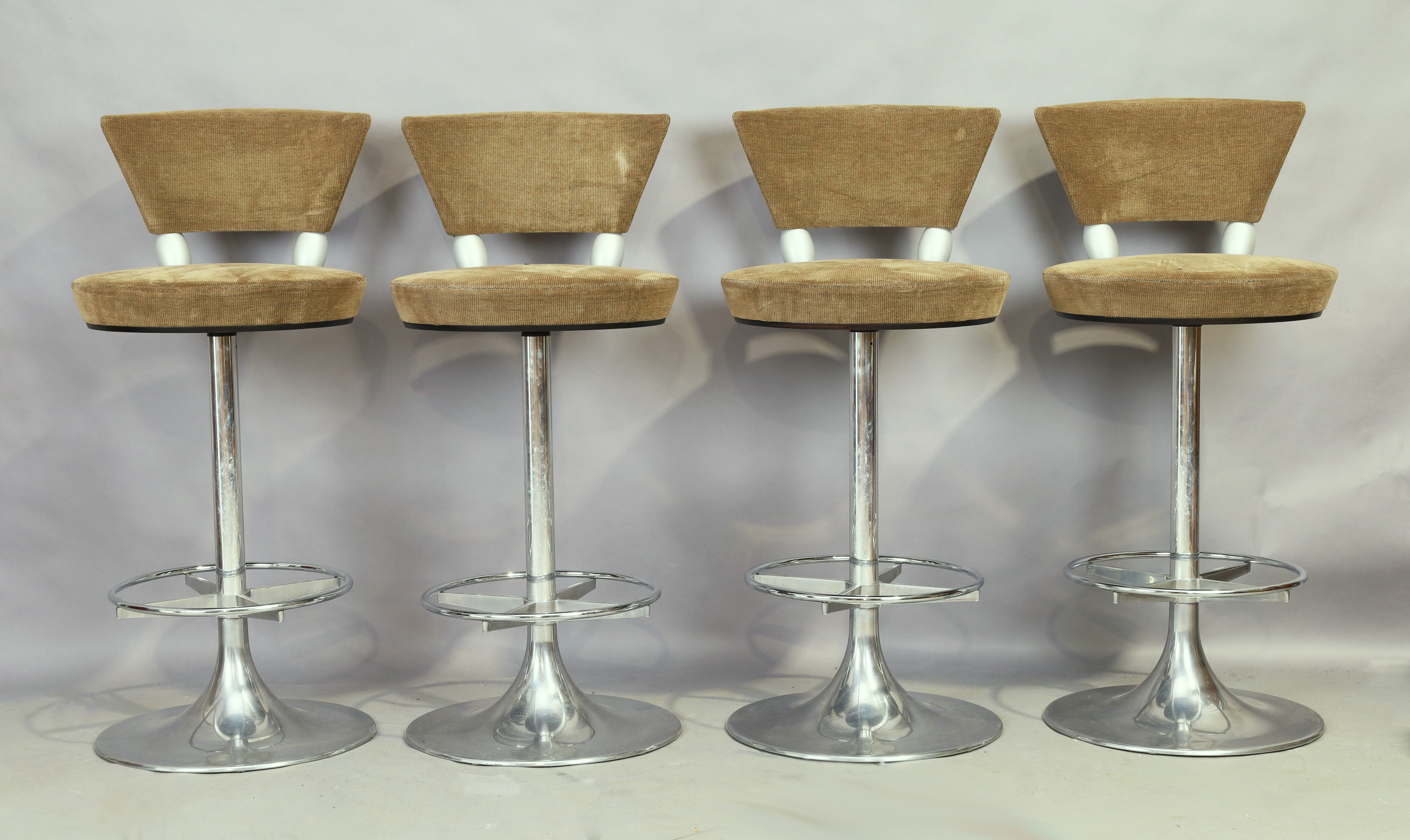 Lèon Krier (b.1946) for Giorgetti, four 'Taurus' bar stools, c.2000s, with brown wool upholstered...