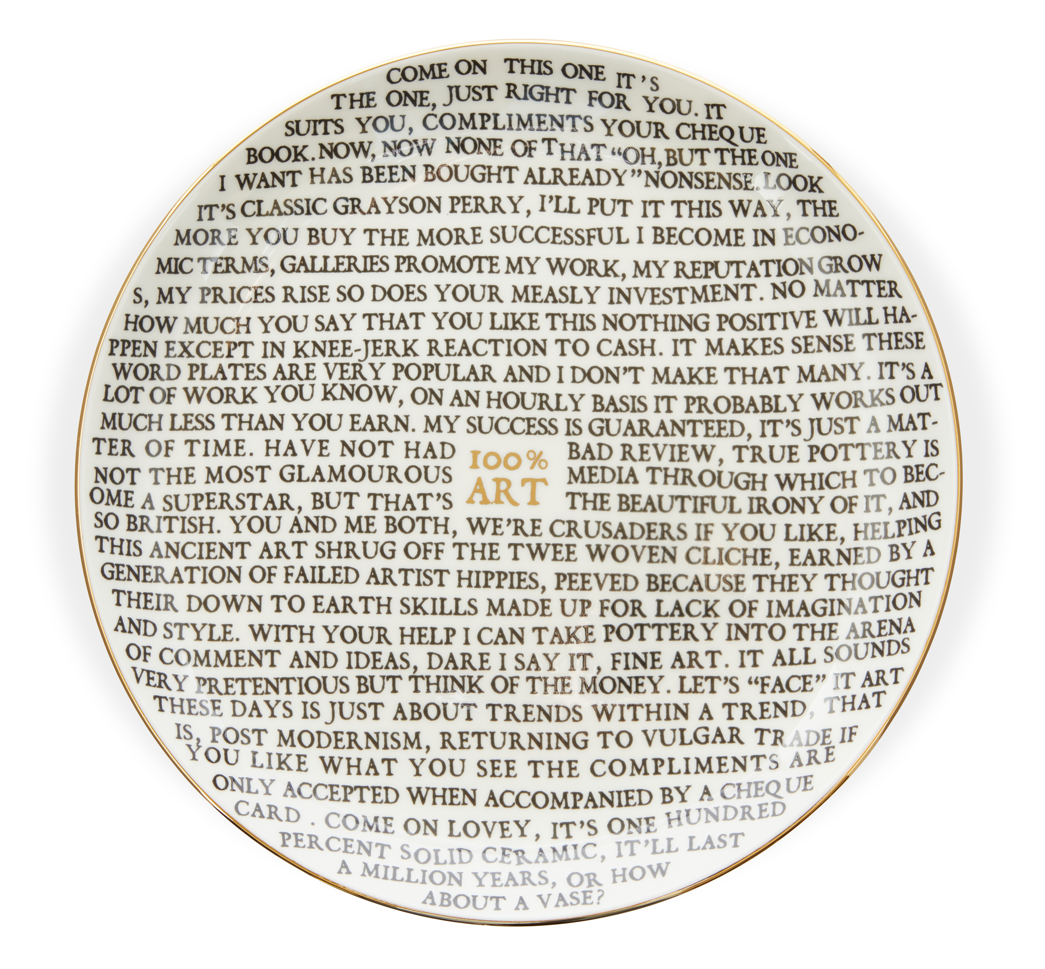 Grayson Perry CBE RA, British b.1960-  100% Art plate, 2020; each porcelain plate, each designe...