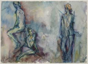 Leslie Marr,  British 1922-2021 -  Three Nudes, 1992;  watercolour on paper, signed lower left ...