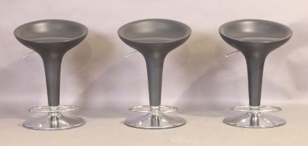 Stefano Giovannoni (b.1954) for Magis, three 'Bombo' adjustable bar stools, c.2000s, chrome plate...