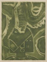 Ademola Williams,  Nigerian b.1947 -  Gelede Mask, 1996;  etching and aquatint on paper, signed...