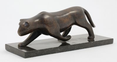 Robert L. Hooke (b.1943), Model of a panther, circa 1990, Bronze, marble base, Monogram and AB...