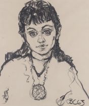 Clifford Cundy,  British 1926-1992 -  Portrait of a girl, 1965;  charcoal on paper, signed with...