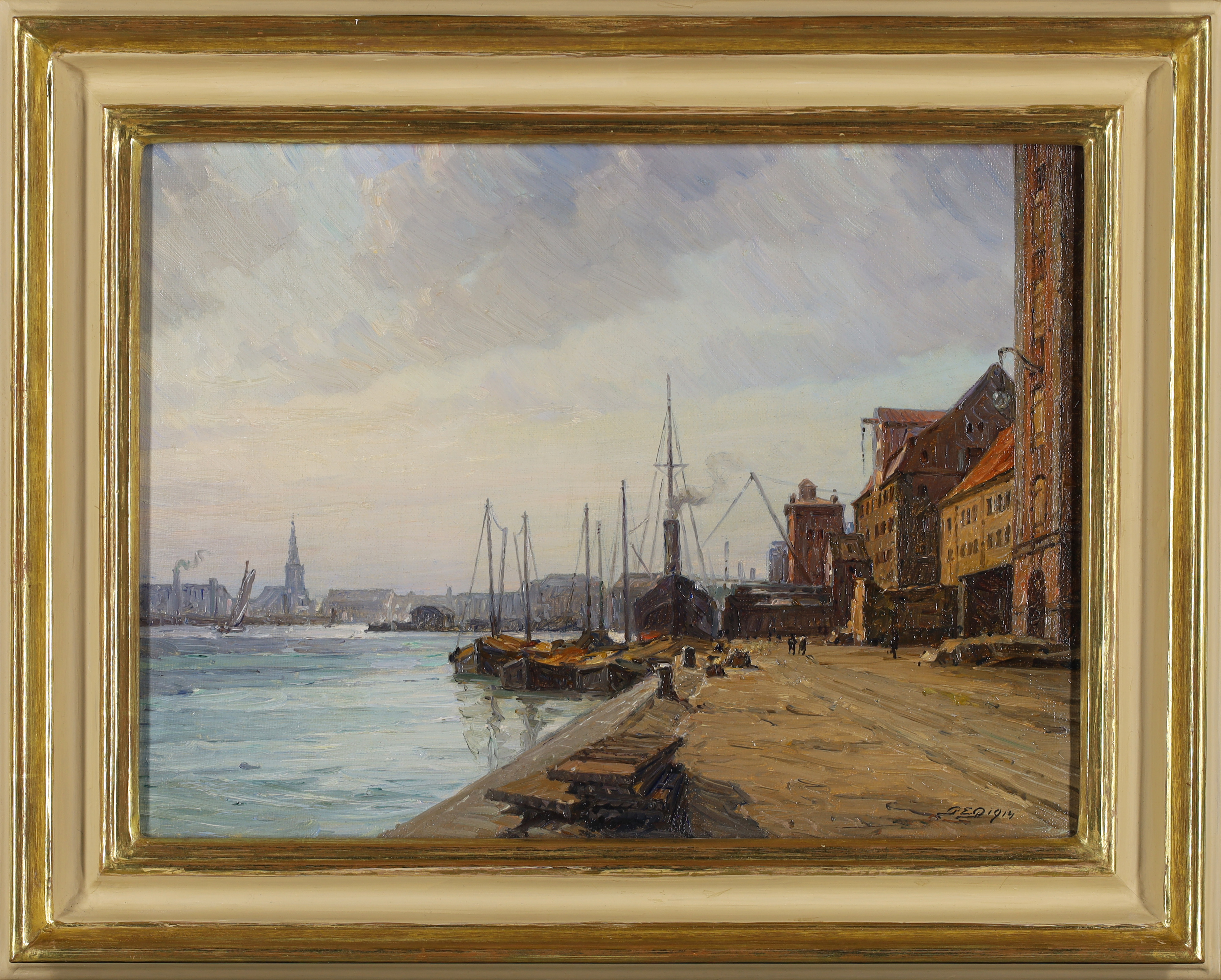 British school,  active c.1914 -  Harbour scene;  oil on canvas, signed with monogram and dated... - Image 2 of 3