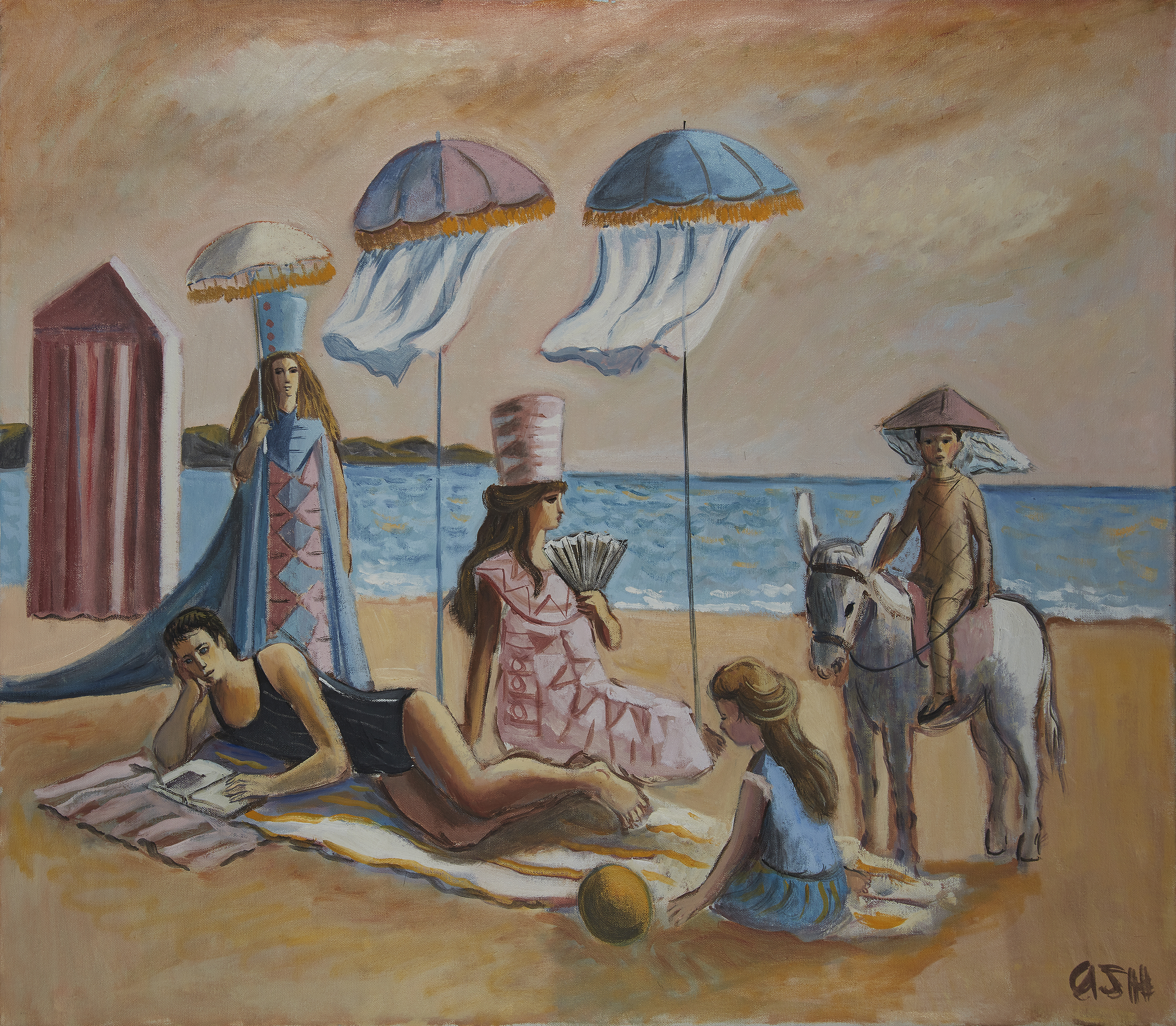 John Ash,  British 1926-1999 -  Ladies at the beach;  oil on canvas, signed lower right 'Ash', ...
