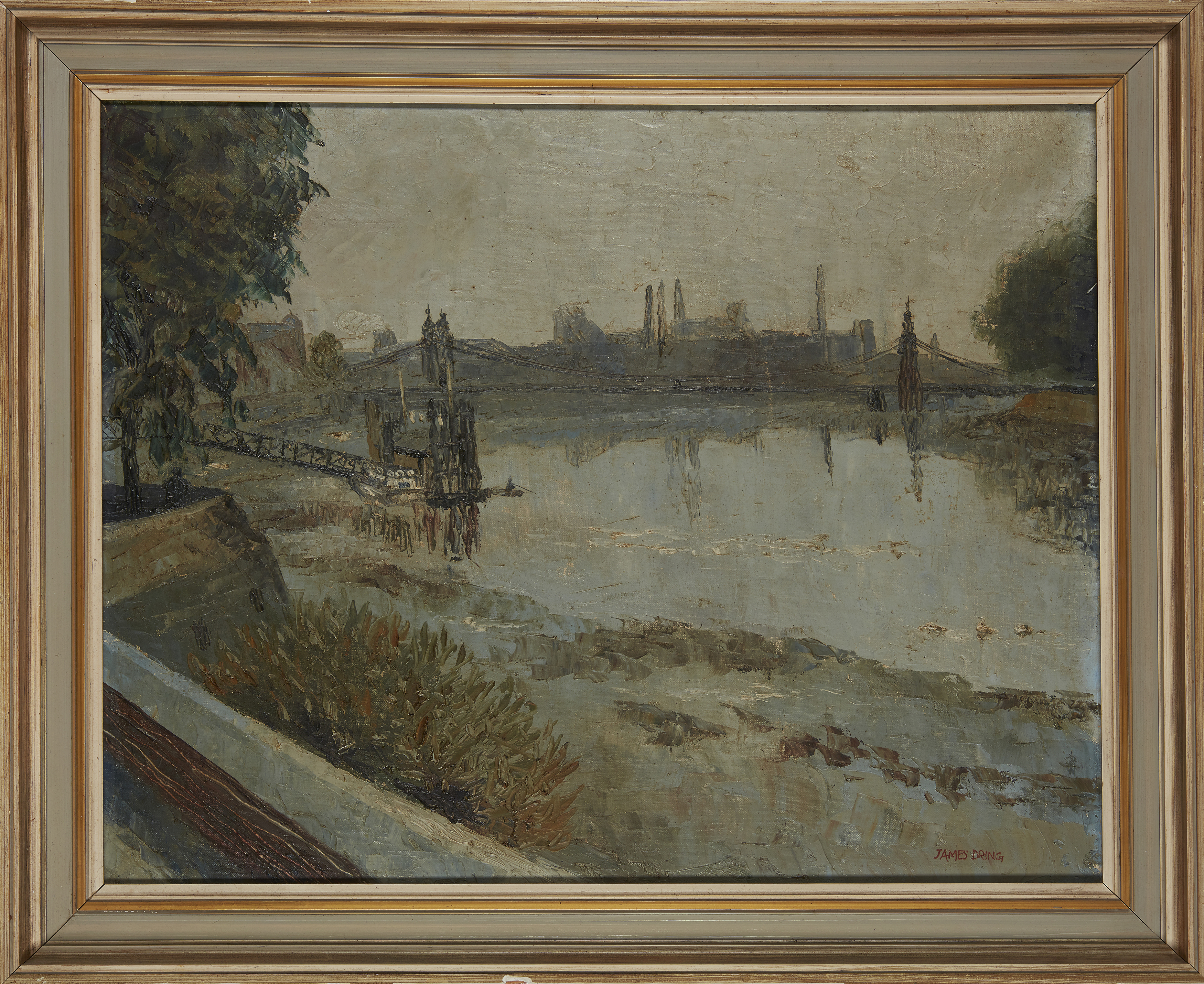 James Dring,  British 1905-1985 -  Albert Bridge;  oil on canvas, signed lower right 'James Dri... - Image 2 of 3
