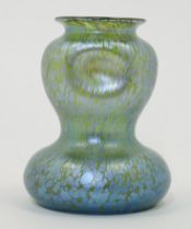 Loetz, a green iridescent glass 'Papillon' vase, c.1900, of waisted form with pinched upper secti...