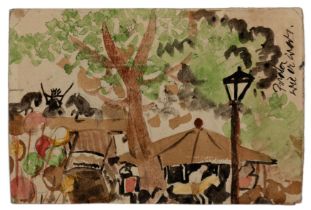 Oskar Laske,  Austrian 1874-1951 -  Prater, Vienna, 1949;  watercolour on postcard, signed with...
