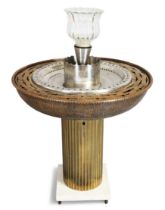 G.B Trucco, Fountain, second half 20th century, brass, copper, steel, glass, granite, later elect...