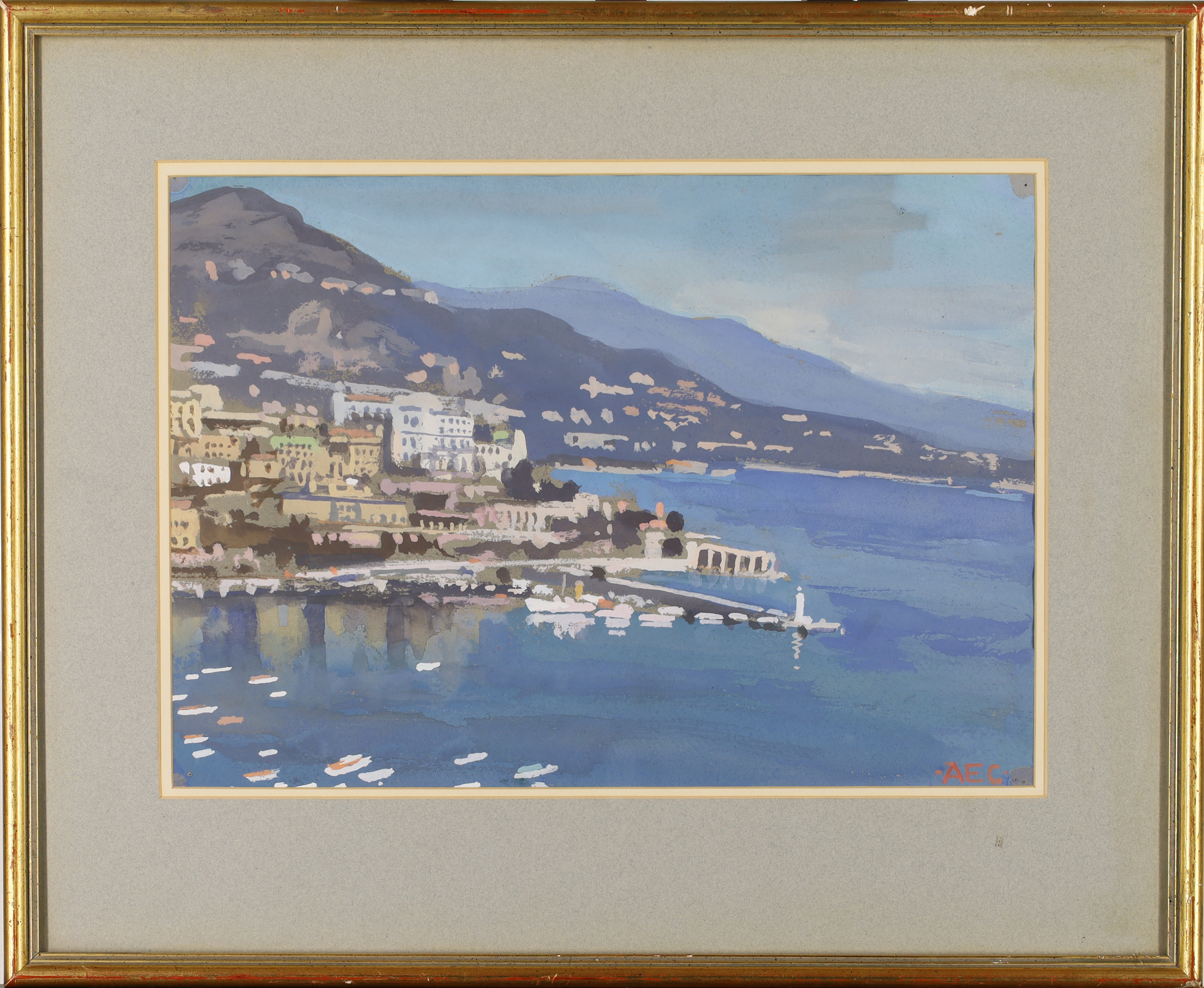 Alfred Egerton Cooper,  British 1883-1974 -  The Harbour at Monte Carlo;  gouache on paper, sig... - Image 2 of 3