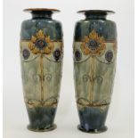 A pair of Doulton Lambeth stoneware vases, early 20th century, impressed lion and crown with Roya...