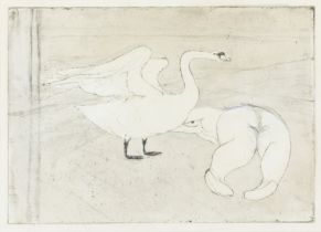 British School,  20th Century,  Leda and The Swan;  etching with aquatint on wove,  plate: 24 x...