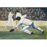 Karin T. Duce,  British late 20th century -  Catching Action; acrylic on board, signed lower le...