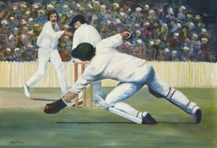 Karin T. Duce,  British late 20th century -  Catching Action; acrylic on board, signed lower le...