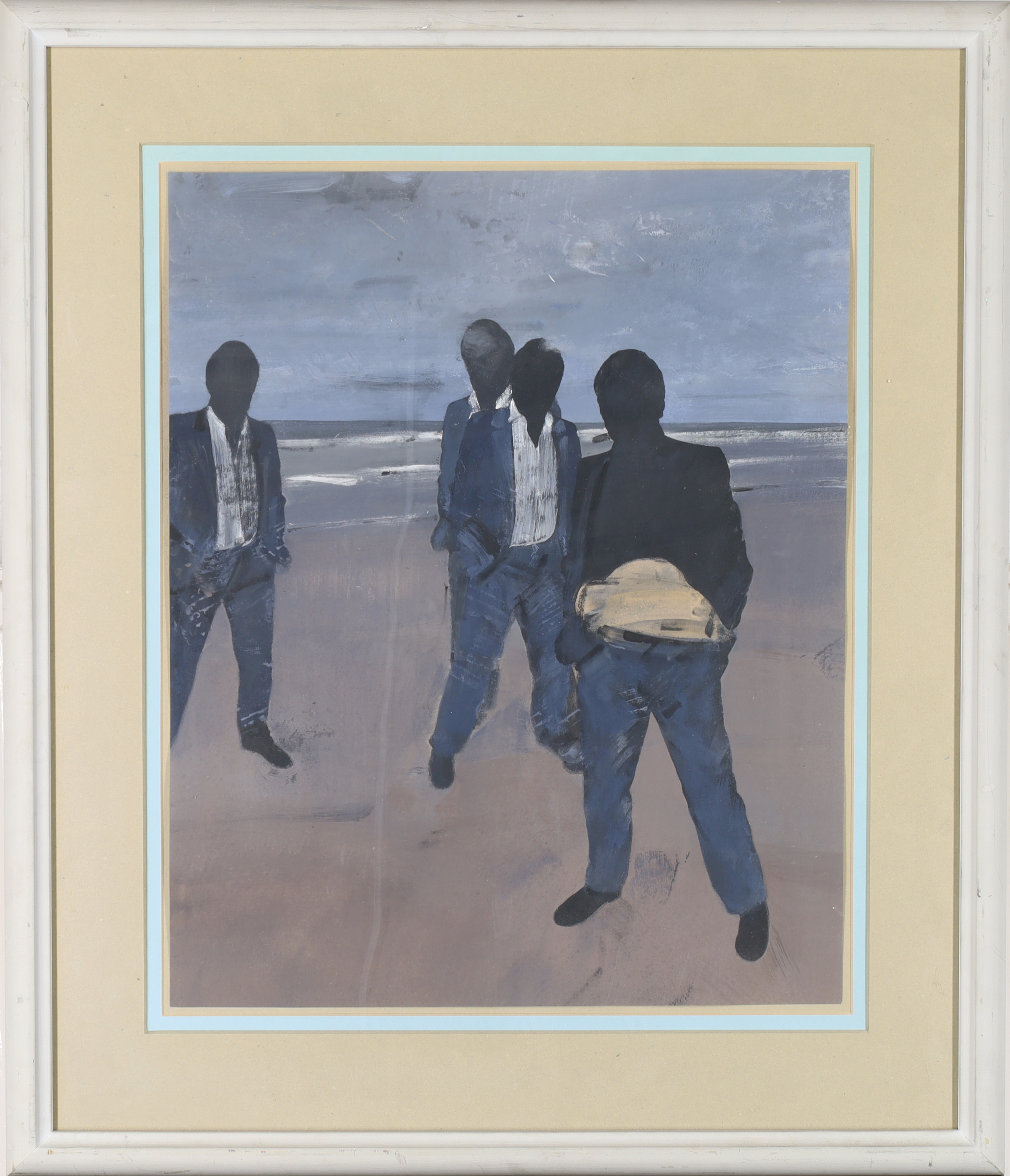 Timothy J. Clarke,  American b. 1951 -  Four men on a beach, 1990;  acrylic on paper, inscribed... - Image 2 of 3