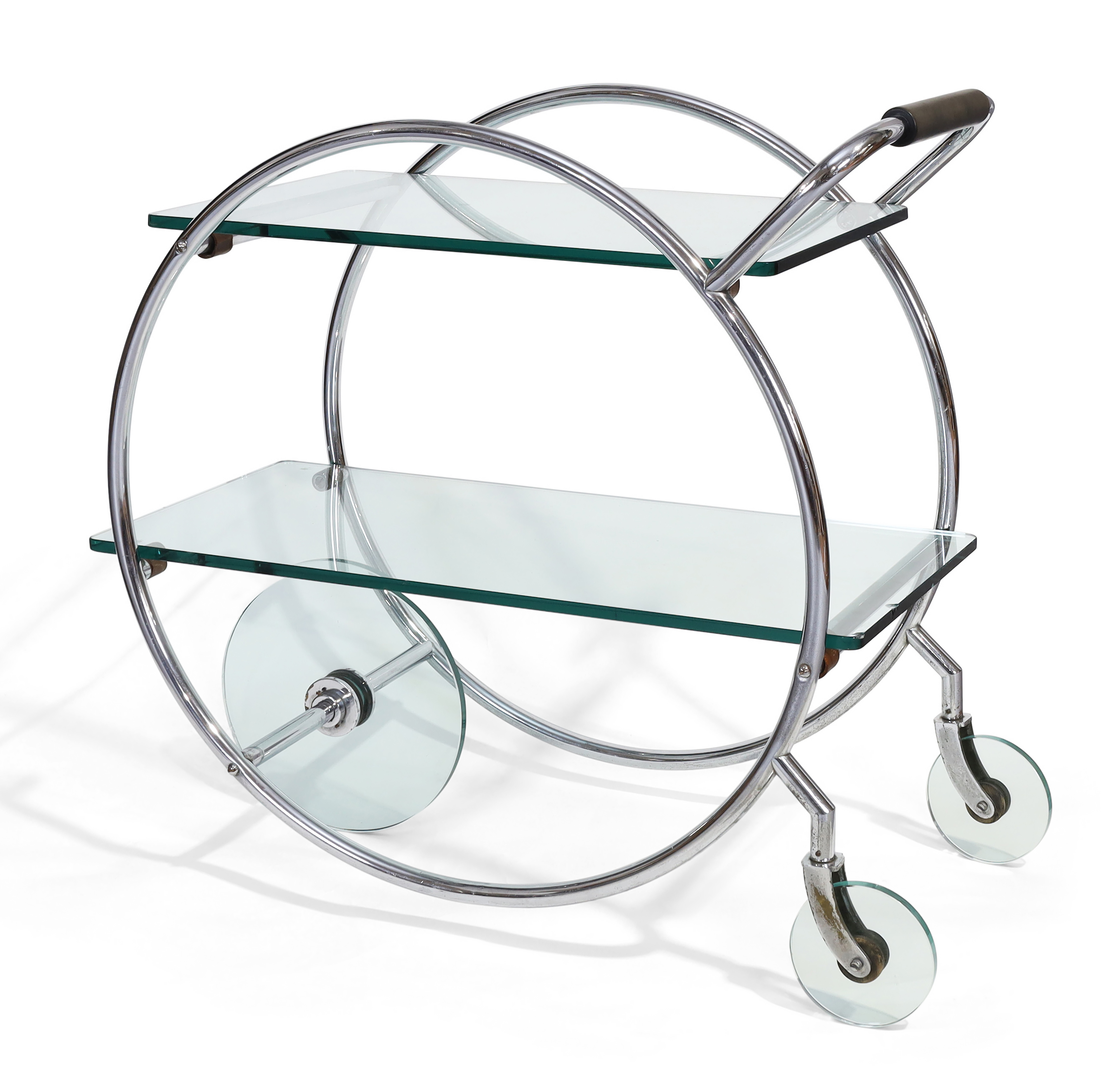 Manner of Bruno Paul, an Art Deco trolley, c.1930, chromed steel, glass, and rubber, 75cm high, 8...