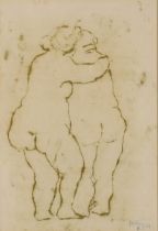 European School,  20th Century,  Two Standing Figures;  monochrome aquatint on wove,  signed in...