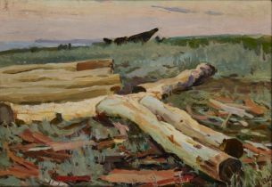 Zinaida Vladimirovna Volkovinskaya,  Ukrainian 1915- 2010 -  Shore of the Don, 1952;  oil on bo...