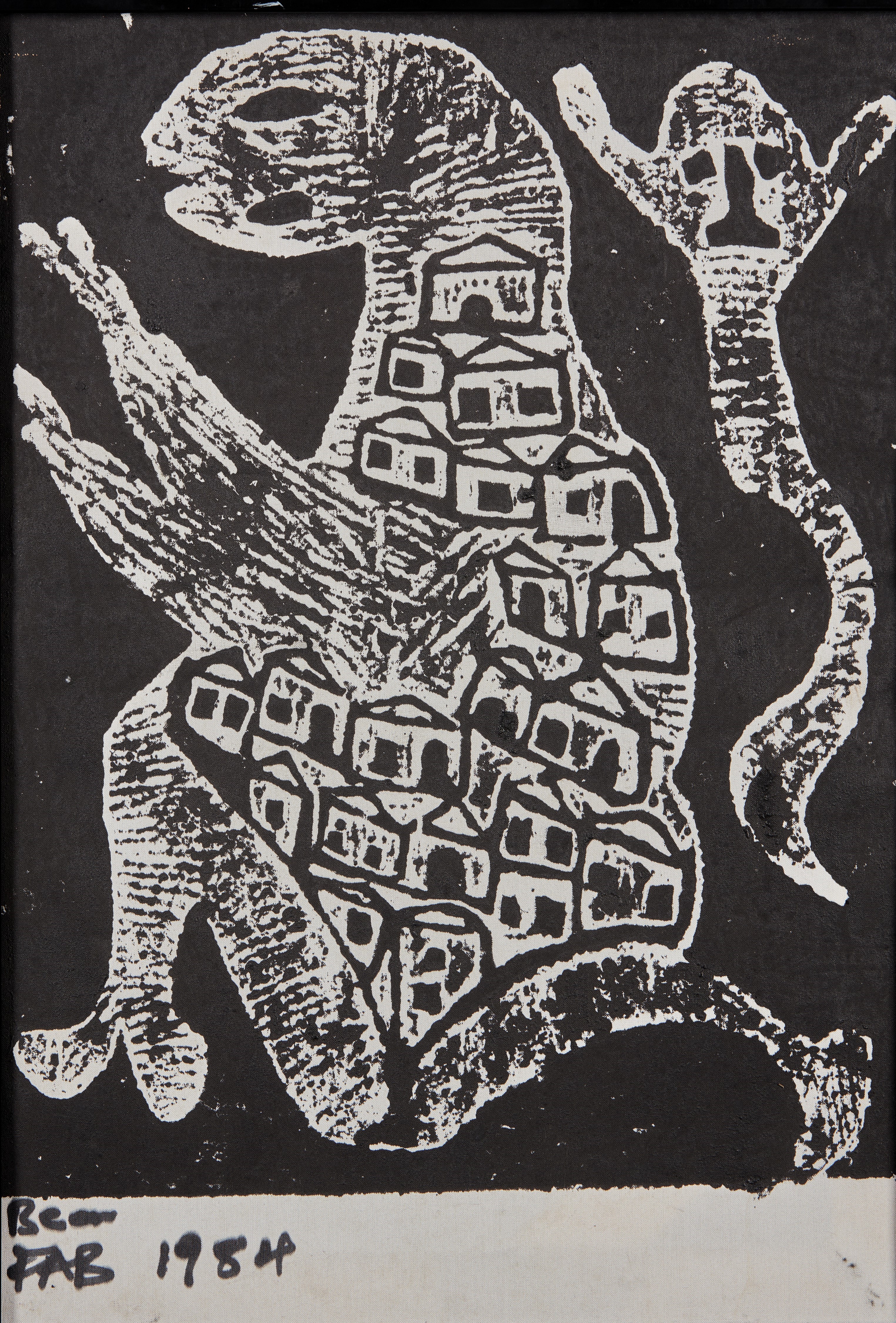 Adebisi Fabunmi ('FAB'),  Ghanaian b.1945 -  Bear, 1984; woodcut on canvas, signed, titled and ...