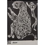 Adebisi Fabunmi ('FAB'),  Ghanaian b.1945 -  Bear, 1984; woodcut on canvas, signed, titled and ...