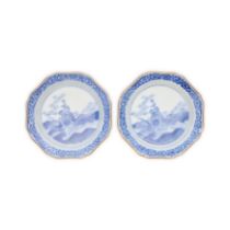 A pair of Japanese Arita blue and white octagonal dishes Edo period Painted with central medall...